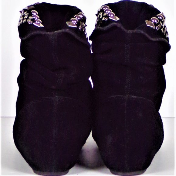 GIANNI BINI size 6.5M black suede low-rise flat-heel slouch boots metal studding - Picture 8 of 13
